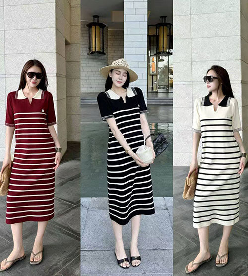 STRIPE POLO KNIT MIDI DRESS